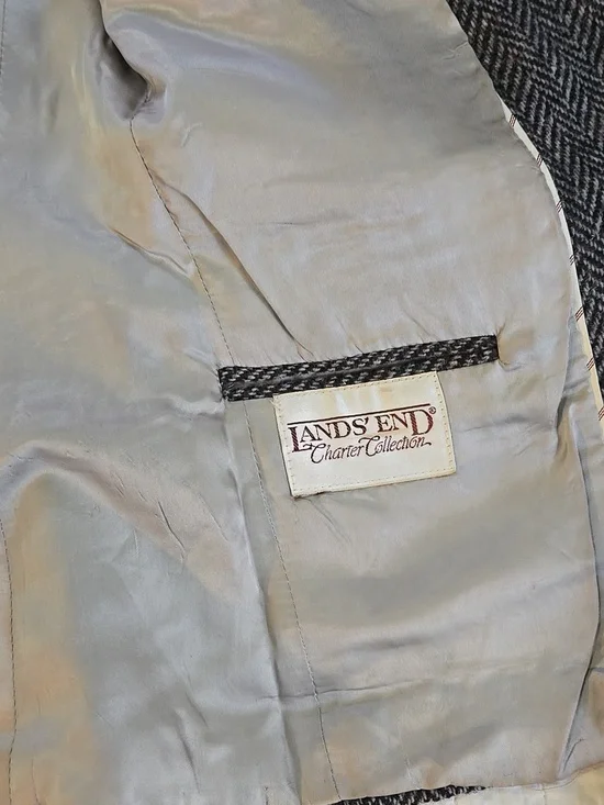 Vintage Union Made Lands End Herringbone Women’s Blazer Jacket Size 12 - Picture 10 of 13